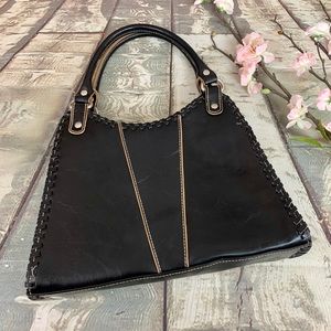 Vintage Bohemian Stitched Trim Black Faux Leather Duck Head Hand Bag